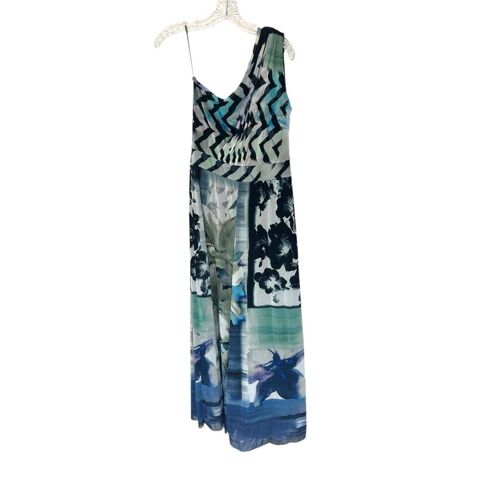 Fuzzi Jumpsuit Blue Mesh One‎ Shoulder Resort Cropped Wide Leg Stretch Large